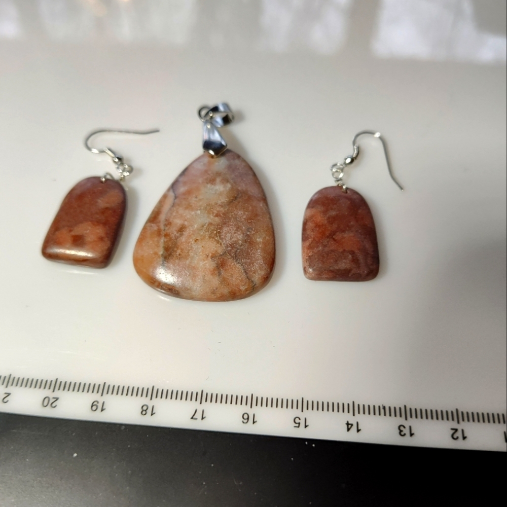 Brown Zebra Stone Pendant and earrings
